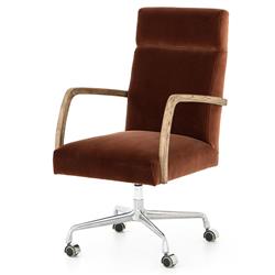 Sonn Mid Century Auburn Brown Upholstered Velvet Silver Stainless Steel Office Chair|