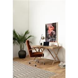 Sonn Mid Century Auburn Brown Upholstered Velvet Silver Stainless Steel Office Chair|