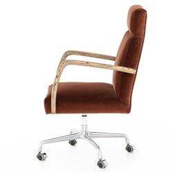 Sonn Mid Century Auburn Brown Upholstered Velvet Silver Stainless Steel Office Chair|