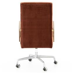 Sonn Mid Century Auburn Brown Upholstered Velvet Silver Stainless Steel Office Chair|