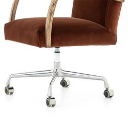 Sonn Mid Century Auburn Brown Upholstered Velvet Silver Stainless Steel Office Chair|