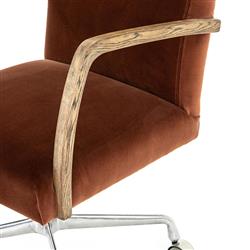 Sonn Mid Century Auburn Brown Upholstered Velvet Silver Stainless Steel Office Chair|