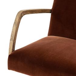 Sonn Mid Century Auburn Brown Upholstered Velvet Silver Stainless Steel Office Chair|