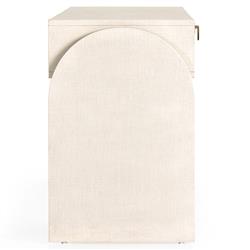 Maya Cream Painted Linen Mahogany Wood Brass Iron Pull 3 Drawer Console Table|