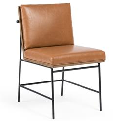 Inno Industrial Brown Faux Leather Oak Wood Black Iron Frame Dining Side Chair|