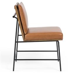 Inno Industrial Brown Faux Leather Oak Wood Black Iron Frame Dining Side Chair|