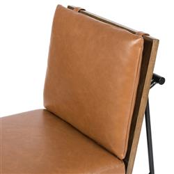 Inno Industrial Brown Faux Leather Oak Wood Black Iron Frame Dining Side Chair|