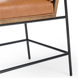 Inno Industrial Brown Faux Leather Oak Wood Black Iron Frame Dining Side Chair|