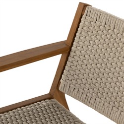 Dion Coastal Beach Light Brown Woven Rope Natural Teak Wood Outdoor Arm Chair|