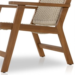 Dion Coastal Beach Light Brown Woven Rope Natural Teak Wood Outdoor Arm Chair|