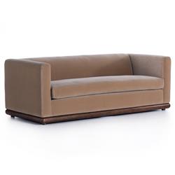 Jordane Mid Century Modern Taupe Upholstered Velvet Brown Wood Base Sofa - 83"W|