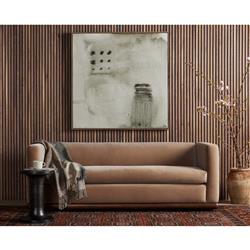 Jordane Mid Century Modern Taupe Upholstered Velvet Brown Wood Base Sofa - 83"W|