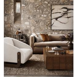 Jordane Mid Century Modern Taupe Upholstered Velvet Brown Wood Base Sofa - 83"W|