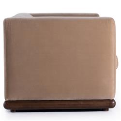 Jordane Mid Century Modern Taupe Upholstered Velvet Brown Wood Base Sofa - 83"W|