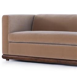 Jordane Mid Century Modern Taupe Upholstered Velvet Brown Wood Base Sofa - 83"W|