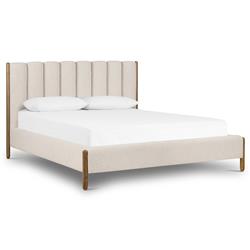 Tola Mid Century White Performance Boucle Channel Tufted Brown Wood Bed - Queen|