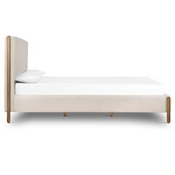 Tola Mid Century White Performance Boucle Channel Tufted Brown Wood Bed - Queen|