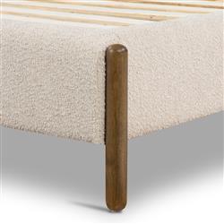 Tola Mid Century White Performance Boucle Channel Tufted Brown Wood Bed - Queen|