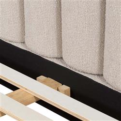 Tola Mid Century White Performance Boucle Channel Tufted Brown Wood Bed - Queen|