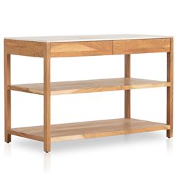 Sohail Coastal Beach White Marble Brown Acacia Wood Kitchen Island - 54"|