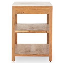 Sohail Coastal Beach White Marble Brown Acacia Wood Kitchen Island - 54"|