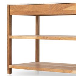 Sohail Coastal Beach White Marble Brown Acacia Wood Kitchen Island - 54"|