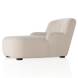 Kaden Modern Classic Cream Upholstered Boucle Brown Wood Chaise Lounge|