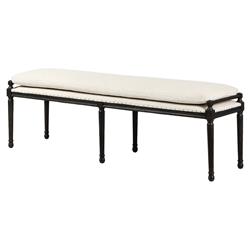 Lucy French Cream Performance Dark Brown Oak Nailhead Trim Dining Bench|