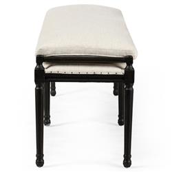 Lucy French Cream Performance Dark Brown Oak Nailhead Trim Dining Bench|