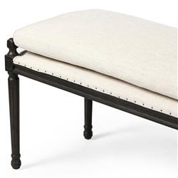 Lucy French Cream Performance Dark Brown Oak Nailhead Trim Dining Bench|