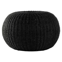 Airah Coastal Beach Black Woven Wicker Round Outdoor Ottoman|