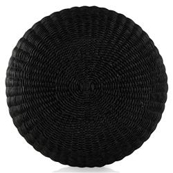 Airah Coastal Beach Black Woven Wicker Round Outdoor Ottoman|