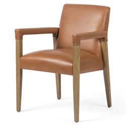 Jolie Rustic Lodge Brown Faux Leather Upholstered Wood Dining Arm Chair|