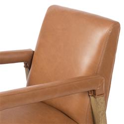 Jolie Rustic Lodge Brown Faux Leather Upholstered Wood Dining Arm Chair|