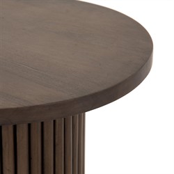 Farvald Mid Century Modern Dark Brown Reclaimed Wood Round End Table|