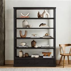 Winston Rustic Lodge Black Reclaimed Wood 2 Drawer Open Back Bookcase|