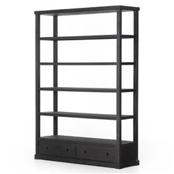 Winston Rustic Lodge Black Reclaimed Wood 2 Drawer Open Back Bookcase|