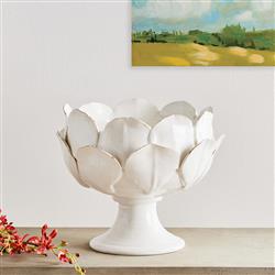 Rosalle French Country White Ceramic Floral Decorative Bowl|