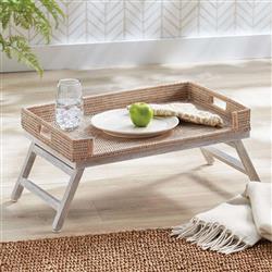 Neriya Coastal Beach Whitewash Rattan Handwoven Lap Tray Table|