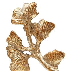 Ginko Regency Gold Iron Leaves White Marble Base Sculpture|