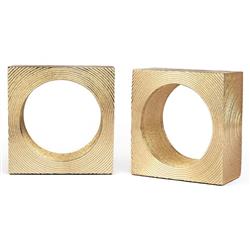Karl Hollywood Regency Gold Brass Circular Bookends - Set of 2|