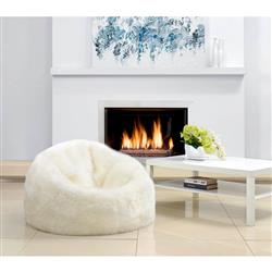 Shiloh Modern Ivory Long Wool Fur Leather Beanbag|