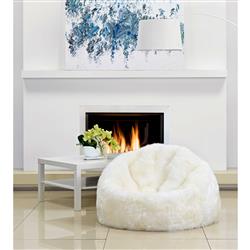 Shiloh Modern Ivory Long Wool Fur Leather Beanbag|