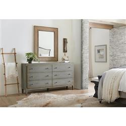 Harvey Rustic Lodge Distressed Grey Wood Brass Pull 6 Drawer Double Dresser|