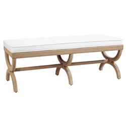 Worlds Away Xanadu Coastal Beach White Upholstered Natural Rope Entryway Bench|