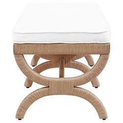 Worlds Away Xanadu Coastal Beach White Upholstered Natural Rope Entryway Bench|