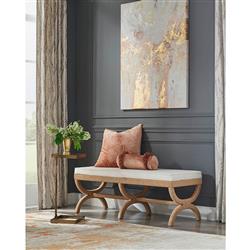 Worlds Away Xanadu Coastal Beach White Upholstered Natural Rope Entryway Bench|