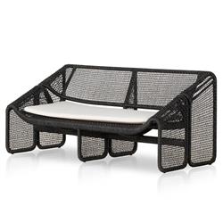 Lani Coastal Beach White Cushion Black Woven Wicker Outdoor Sofa - 63"W|