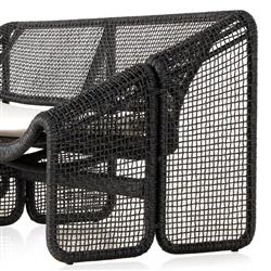 Lani Coastal Beach White Cushion Black Woven Wicker Outdoor Sofa - 63"W|