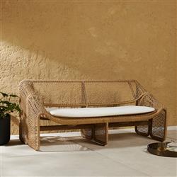 Lani Coastal Beach White Cushion Brown Woven Wicker Outdoor Sofa - 63"W|